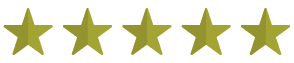 Five green stars in a horizontal row on a light background, representing a five-star rating.